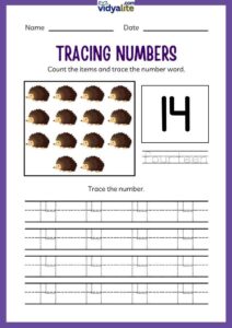 Free Printable Number 14 Tracing Worksheet