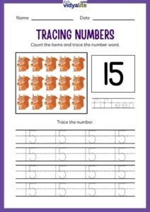 Free Printable Number 15 Tracing Worksheet