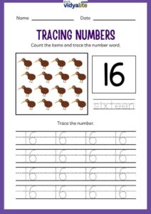 Free Printable Number 16 Tracing Worksheet