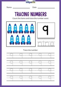 Free Printable Number 9 Tracing Worksheet