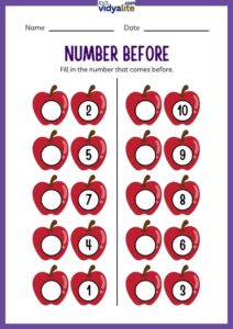 Free Printable Number Before Filling 1st Set Worksheet