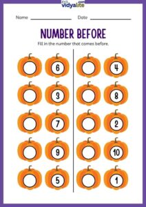 Free Printable Number Before Filling 2nd Set Worksheet