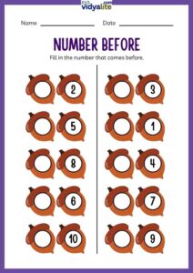 Free Printable Number Before Filling 3rd Set Worksheet
