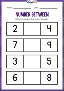 Free Printable Number Between Filling 1st Set Worksheet