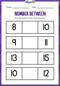 Free Printable Number Between Filling 3rd Set Worksheet