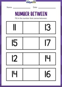Free Printable Number Between Filling 4th Set Worksheet