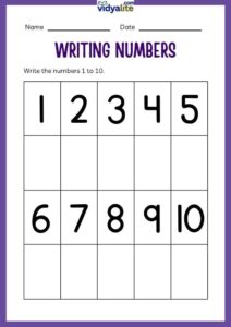 Free Printable Writing Number 1 to 10 Worksheet